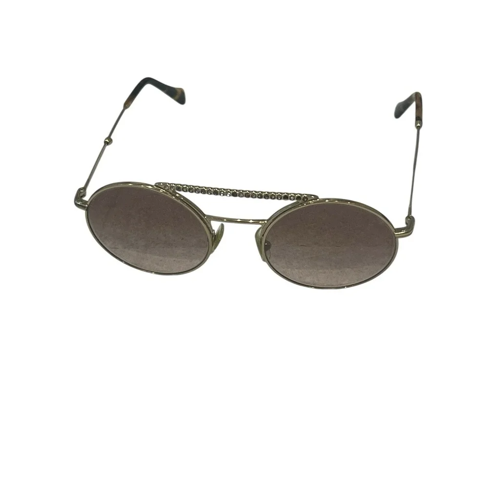 Miu Miu by Prada Round Crystal Brow Tinted Gold Brown Sunglasses SMU 52V ZVN-QZ9